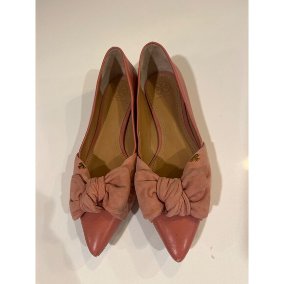 Tory Burch Womens Pink Pointed Toe Flats With Suede Bow Accent Size 8 - Picture 4 of 6